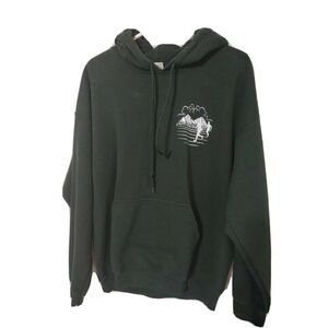 Mens Hoodie Sweatshirt Trail Runner Graphic Green Mens Size Large With Pocket
